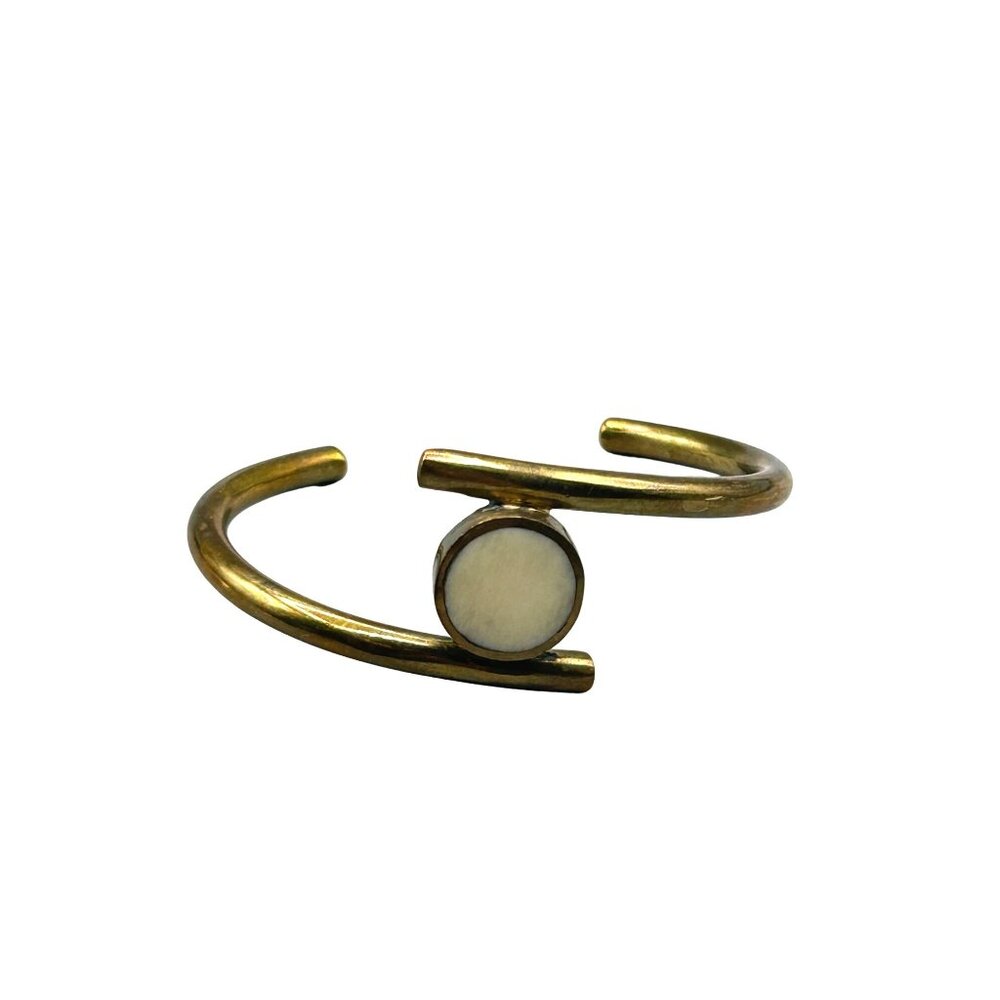 Vintage Modernist Cuff Bracelet Brass & Enamel Inlay Free Form One of a Kind